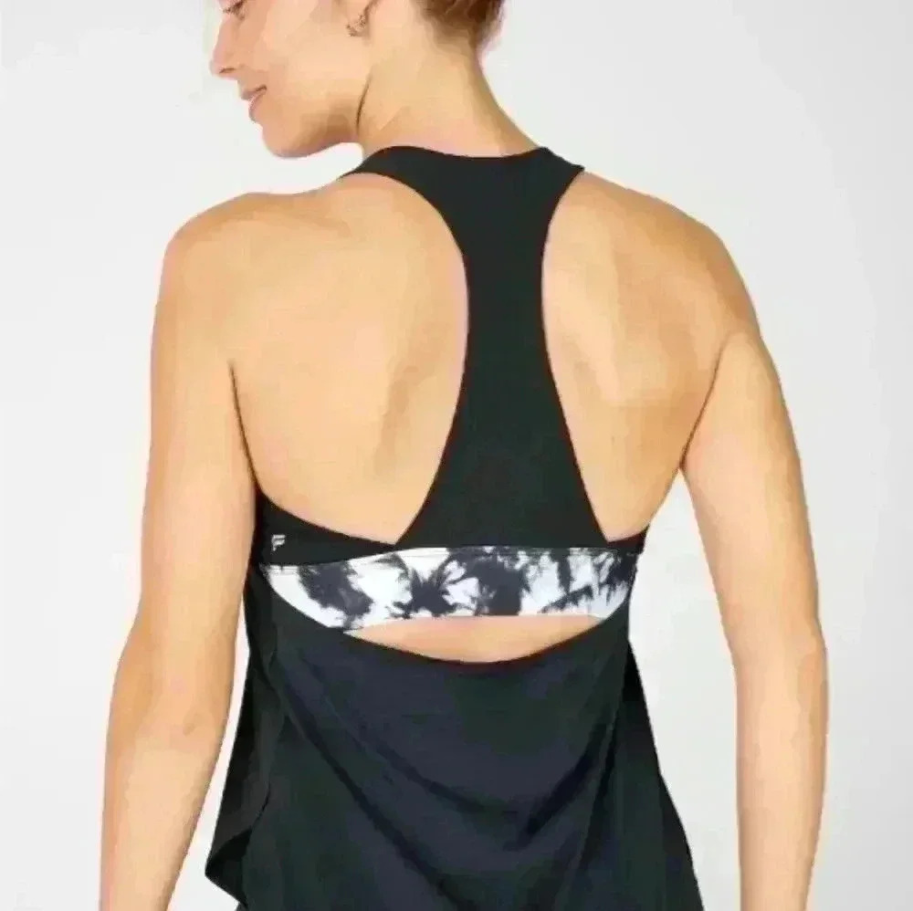 Fabletics Womens Black and White Eco-Conscious Built-In Bra Tank S